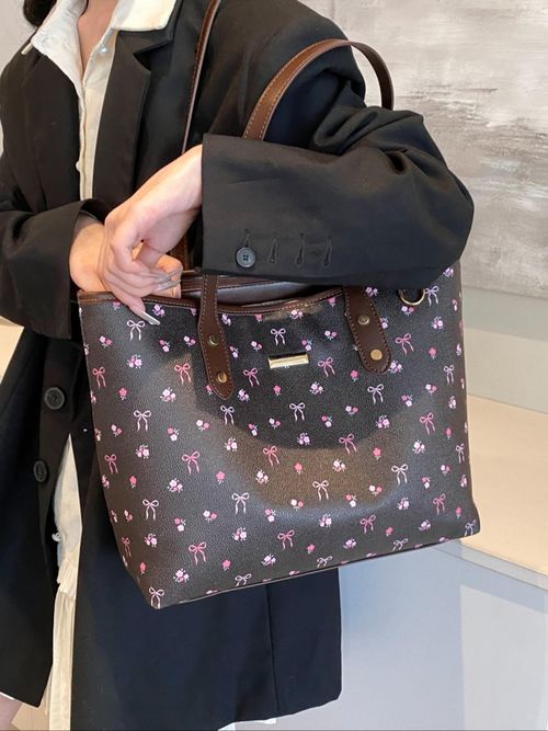 Women's Elegant Floral Bow Pattern Handbag, personality versatile Daily Shoulder Bag, simple exquisite Casual Fashion High quality Daily Commuter Bag, Casual Handbag Satchel, Casual crossbody bags