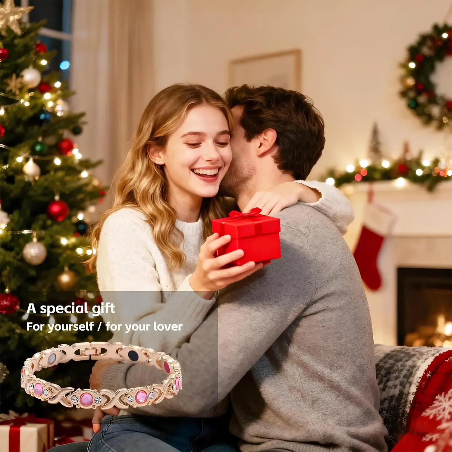 Energy Magnetic Bracelet — Eco-Friendly Alloy with Rhinestone Accents — Adjustable Wristband for Women — Valentine's Day & Christmas Gift (No Gift Box Included)