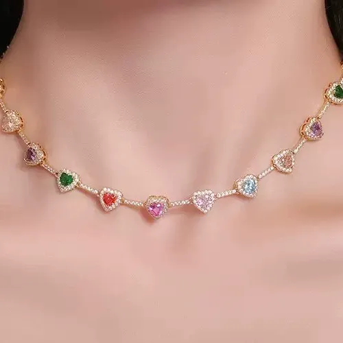 Heart Shaped Colorful Necklace, Elegant Rhinestone Decor Necklace for Women for Gift, Fashion Accessories for Party, Daily Clothing Decor