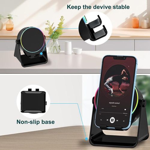 4 IN 1 Wireless Induction Audio Bluetooth Speaker, 360° Rotation Stand with LED, Universal Speaker Stands for Surround Sound&Charger,Portable Desktop Stand Gift for Home, Shower, Outdoors, Travel Smartphone