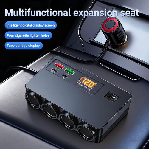 8 in 1 Cigarette Lighter Splitter, 120W Cigarette Lighter Adapter with PD QC 3.0, 12V 24V Independent Switches DC Cigarette Outlet Car Charger for All Car Devices
