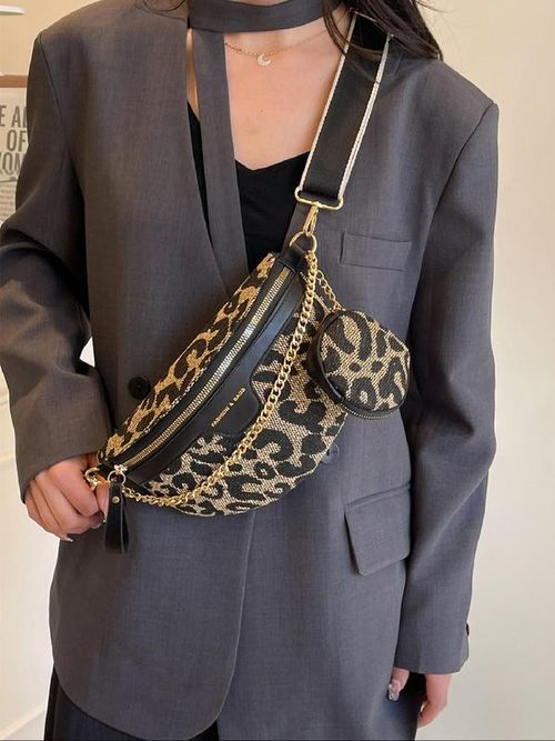 Women's Fashion Leopard Pattern Fanny Pack, Casual Bum Bag, Casual Versatile Zipper Chest Bag for Daily Used, Trendy All-match Sling Bag