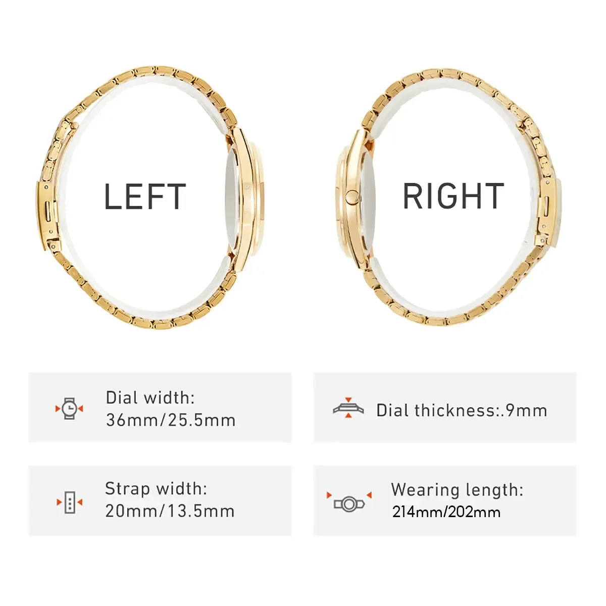 LIEBIG 25.5MmTimeless Gold-Tone Watch for Women Classic Dial Glam Stainless Steel Foldable Clasp 3ATM Waterproof Daily Commuting Sports Dating Quartz