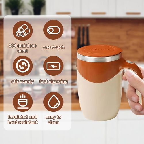 Automatic Magnetic Self Stirring Coffee Mug Rechargeable Stainless Steel Insulated Mixing Cup with Lid for Coffee Milk Tea Hot Chocolate and Protein Powder Christmas Gift