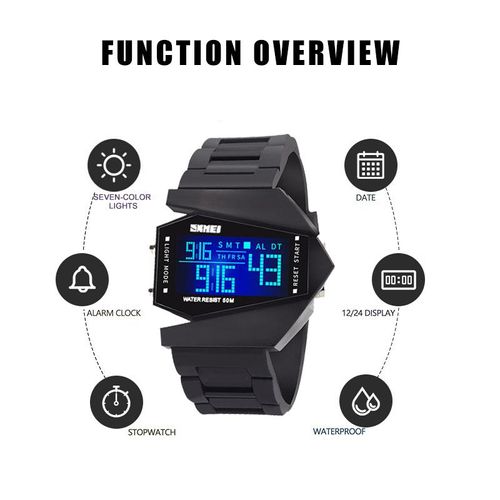 Airplane Watch 7Colors LED Light Waterproof Alarm Calendar