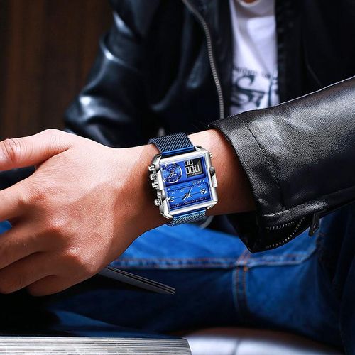 LIGE Men's Square Watch Multifunctional Dial 30M Water Resistant Luminous Outdoor Watch Ideal for Father's Day Gift