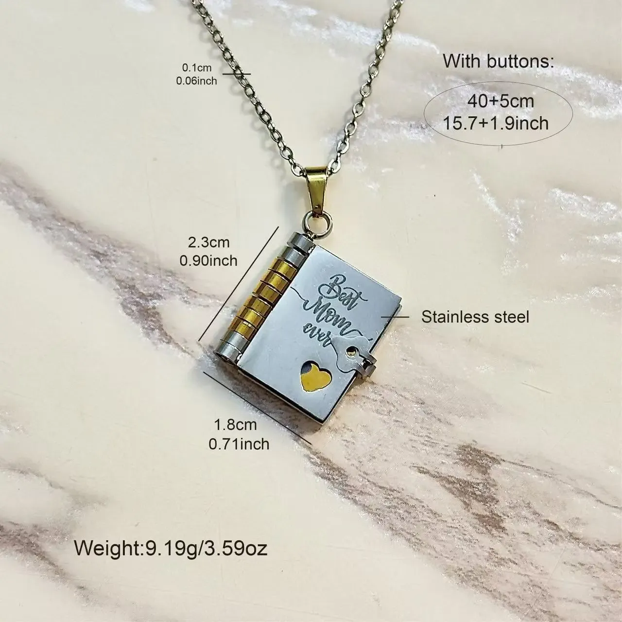 Best Mom Ever Book Necklace—perfect for Mother's Day gifting. This unique necklace features a book-shaped pendant with a flip-page design, exquisitely crafted from rust-proof 316 titanium steel.