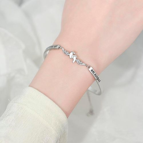 Letter & Wing Design Cuff bracelet, Fashionable Jewelry for Women, Elegant All-match Fashion Accessories for Daily Wear, Personalized Angel Ring, Engraved Ring