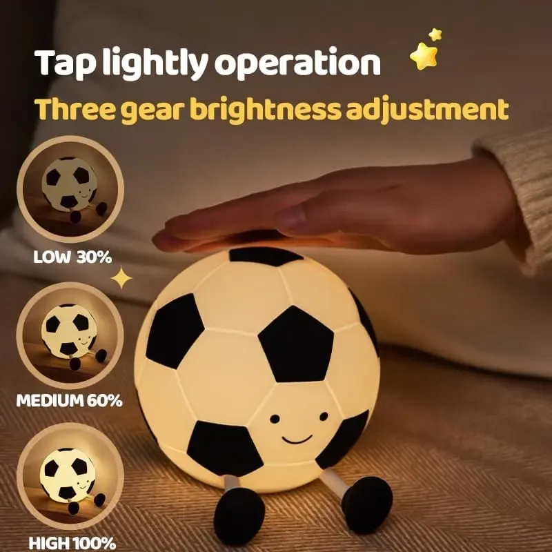 Football Shaped Decorative Night Light, Rechargeable 3-Level Dimmable Silicone Squishy Night Light, Funny Office Desk and Bedroom Decor, Birthday Gift