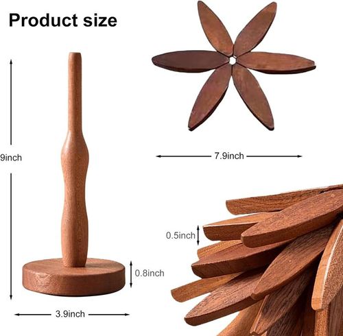 Natural Tree Trivet Set - 4 Wooden Trivets & 1 Stand - Heat-Resistant Foldable Design - Durable & High-Quality Solid Wood - Ideal for Hot Dishes, Pots, Bowls, Teapots - Kitchenware & Tableware Coasters