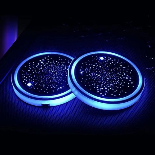 2PCS LED Cup Holder Lights for Car, Rechargeable 7 Color-Changing Light Up Cup Holder Insert Coasters, Car Accessories for Teens Vehicle