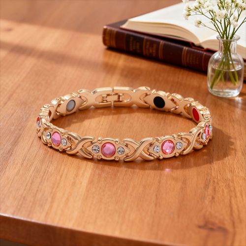 Energy Magnetic Bracelet — Eco-Friendly Alloy with Rhinestone Accents — Adjustable Wristband for Women — Valentine's Day & Christmas Gift (No Gift Box Included)