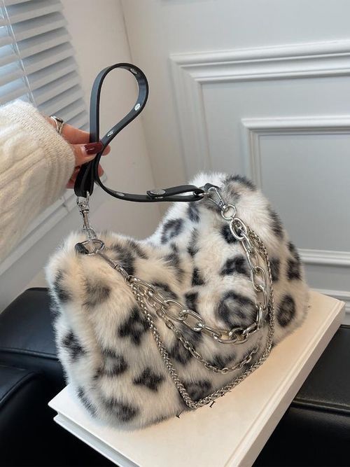 Ladies' elegant and casual plush material Boston bag, fashionable and easy to match for daily use, chain decoration shoulder bag, crossbody bag