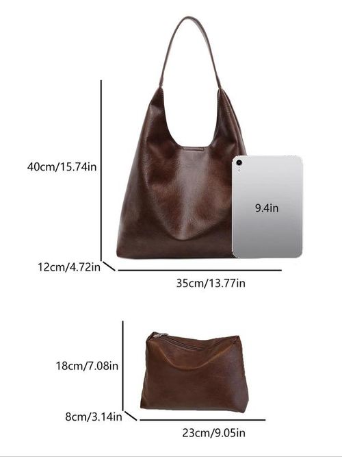 Women's Elegant Solid Color Shoulder Bag & Makeup Bag, Fashionable Large Capacity Tote Bag & Wallet, Casual Trendy Versatile Daily Commuting Bag Set, Elegant Commuter Bag