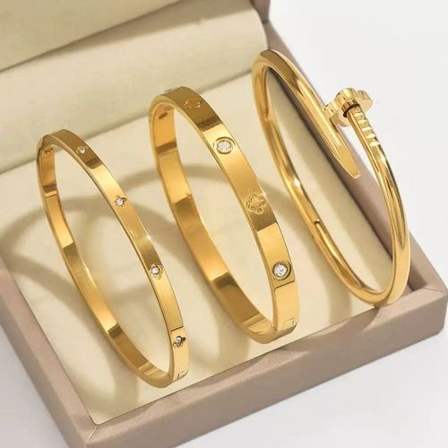 Women's Stainless Steel Bracelet Set, Flower Nail Design , Casual Style Elegant Jewelry Bracelet for Women, Perfect Gift for Her, High Quality Bracelet