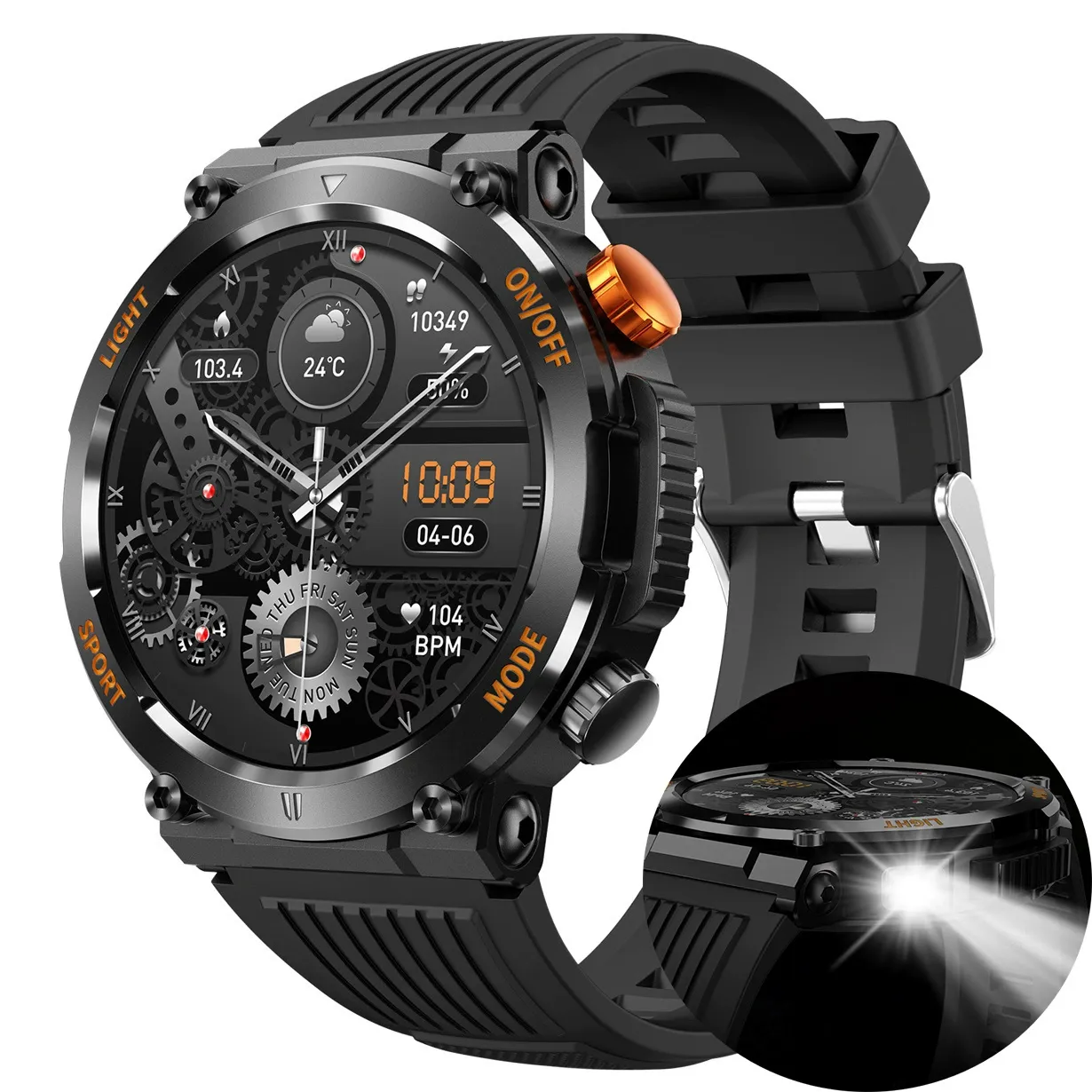HT17 Smart Watch - Outdoor Sports Round Watch with Heart Rate & Blood Oxygen Monitor, Bluetooth Calling, IP68 Waterproof Shockproof Dustproof for Fitness Enthusiasts