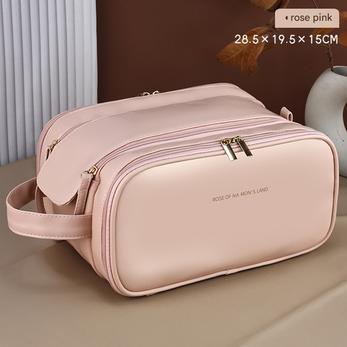 New PU Three-Layer Makeup Bag | Double-Zip Portable Handheld Organizer | High-End Aesthetic Cosmetic Case for Travel & Daily Use