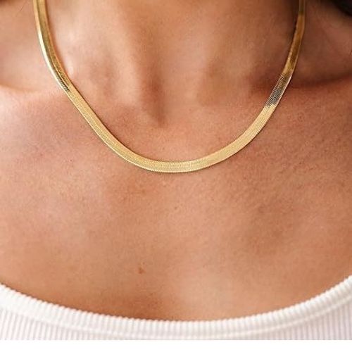 Spring Summer Jewelry, Exquisite Gold Necklaces for Women, Dainty Gold Herringbone Choker Necklace Thin Layered Snake Chain Jewelry for Gifts and Teen Gifts