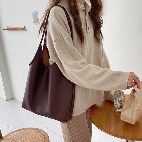 2025 New Preppy Style Tote Bag for Women - Large Capacity Mother and Child Set, Soft Leather Versatile Shoulder Handheld Shopping Bag