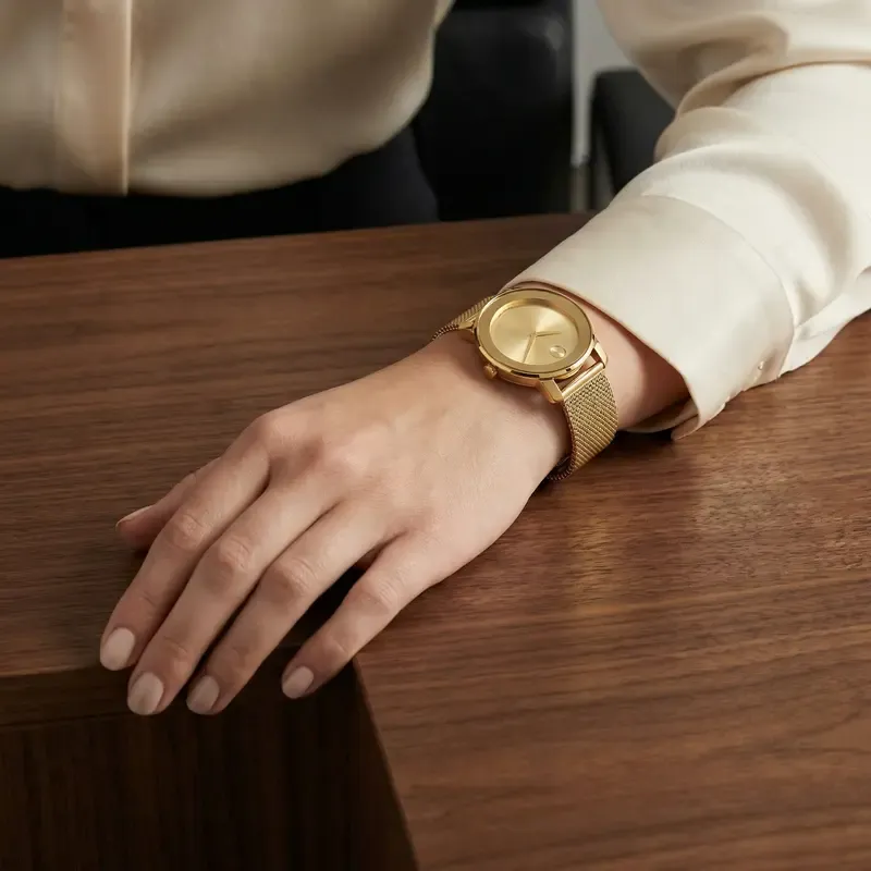 Women's Elegant Minimalist Gold Ultra-Thin 40mm Analog Chronograph Quartz Watch - 30m Waterproof, Stainless Steel Mesh Band, Compass, Clasp Closure, Fashion Round Dial, Fashionable Stylish Bracelet Watch, Office Daily Wear, Gift for Her with Gift Box
