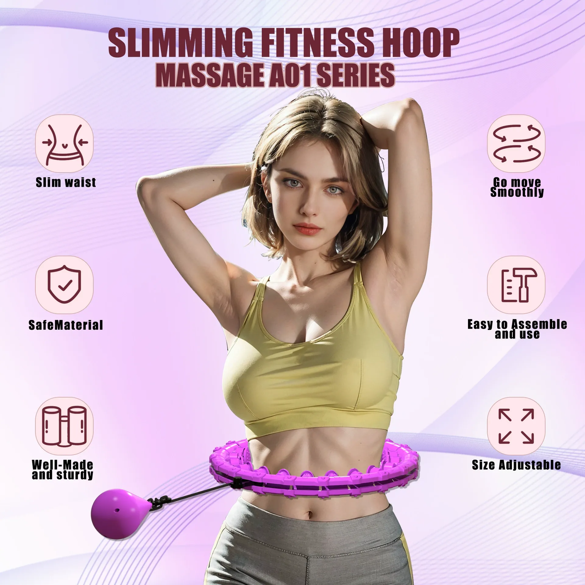 Weighted Hula Circle for Adults, Infinity Hoop Fit Plus Size 47 Inch 120cm, Include 24 Detachable Links and Waist Trainer for Women, Home Workout Equipment, Exercise Equipment, Home Training Equipment