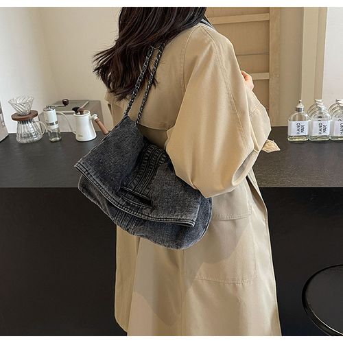 Women's Denim Shoulder Bag, Large Capacity Chic Chain Crossbody Strap Bag for Daily Used, Casual Trendy Versatile High-quality Daily Commuting Bag