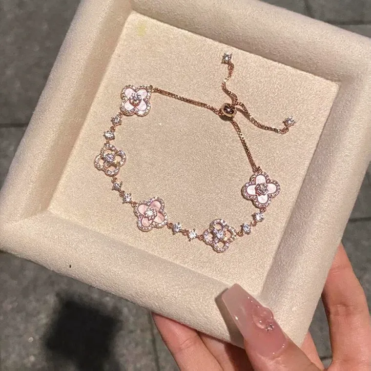 2025 Premium Spring Blossom Vow Pink Floral Bracelet | Noble Chic Niche Design | Versatile Luxury Accessory for Autumn-Winter