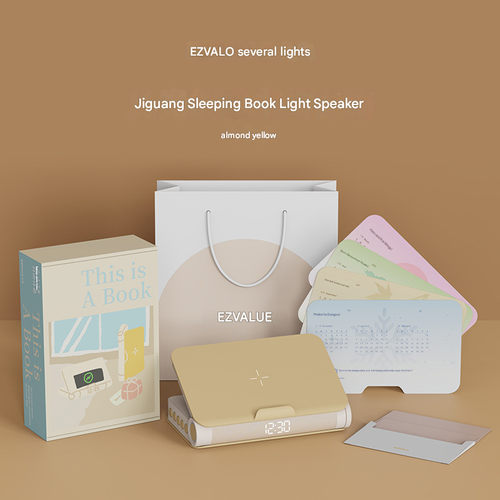 Sleep-Enhancing Multi-Functional Book Light Speaker - Bluetooth Night Light, Bedside Lamp with Light Wake-Up Alarm Clock, Wireless Phone Charger, Ideal Gift for Home Use