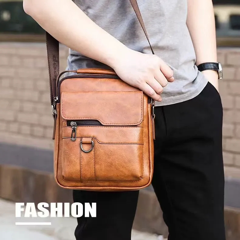 Men's Messenger Bag PU Leather Vintage Shoulder Bag Crossbody Bag Casual Handbag Travel Backpack