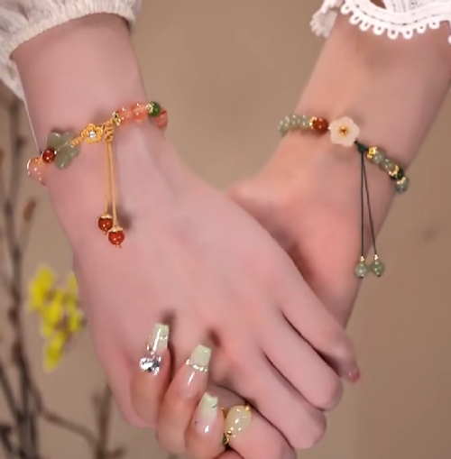 Vintage Eastern Charm! Hetian Jade Flower Bracelet - Unique Handmade Jewelry