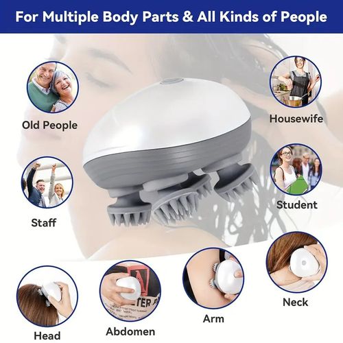 Rechargeable Electric Scalp Massager - Multi-Node Kneading Head Relaxer with Adjustable Speeds - Octopus Design for Deep Relief (People & Pets!)