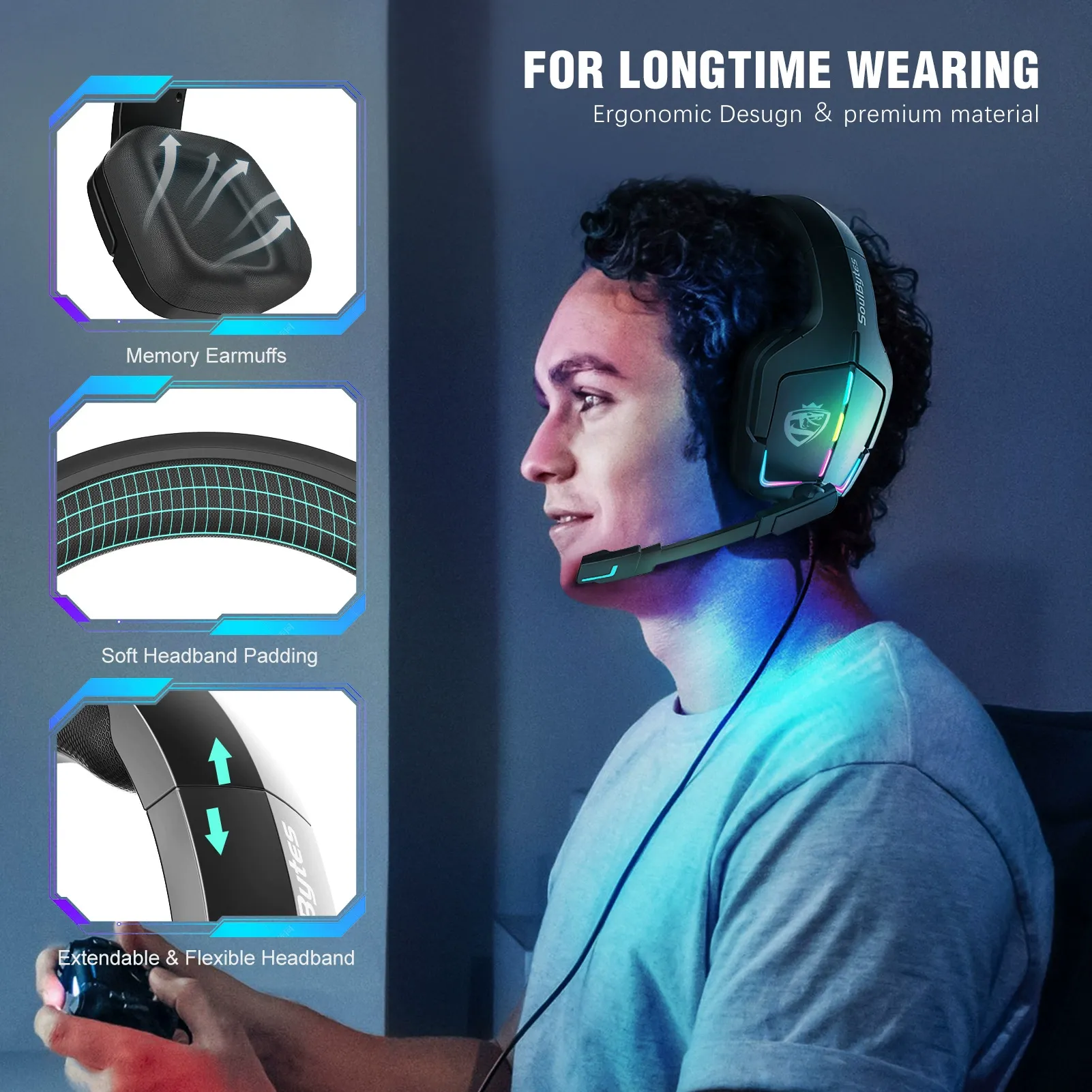 Wired Gaming Headset, Noise Canceling Headphones with Wireless Microphone, Wired Game Headset with RGB LED Light for Xbox One Series X and S PS4 PS5 PC Switch, Electronic Device Game Accessories, New Tech Gadgets