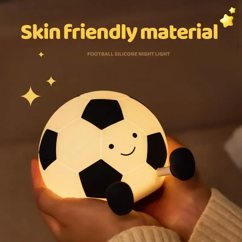 Football Shaped Decorative Night Light, Rechargeable 3-Level Dimmable Silicone Squishy Night Light, Funny Office Desk and Bedroom Decor, Birthday Gift