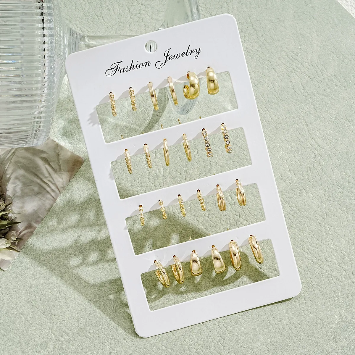 New Ins Style Minimalist Retro C-Shaped Diamond Earrings Set - 12-Piece Women's Delicate High-End Ear Jewelry, Versatile Daily & Party Accessories