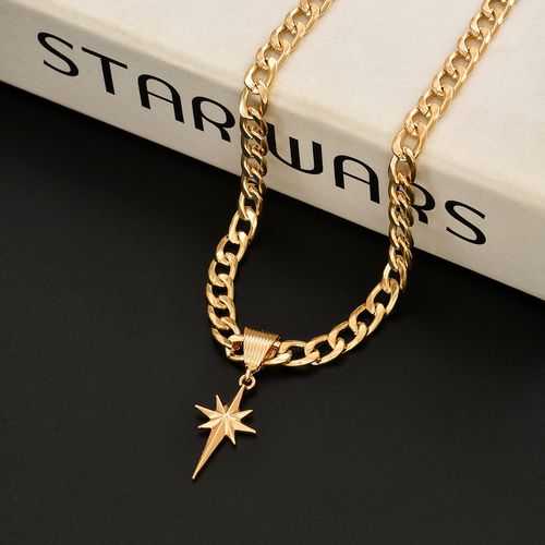 Gold 8mm Women's Flat Cuban Eight-Pointed Star Pendant Birthday Gifts Anniversary Gifts Jewelry for Women Girls Mother's Day Gift