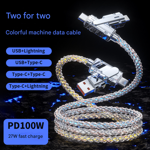 4-in-1 RGB Gradient Charging Cable | Zinc Alloy | Super Fast Charge | Dual-Port LED Light | Multi-Device Compatibility