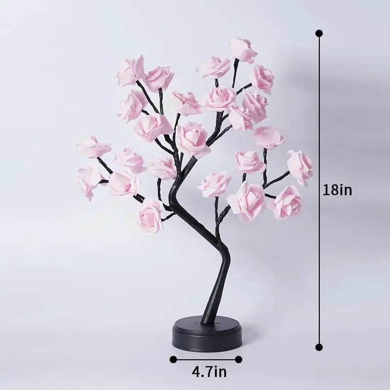 LED Rose Flower Tree Night Light USB Battery Powered Table Lamp for Bedroom Holiday Decoration Valentines Day Mothers Day Gift Home Decor