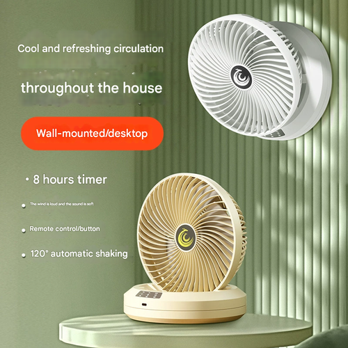 New Wall-Mounted & Desktop Fan | Low Noise, Timer, Oscillating | USB Rechargeable Air Circulator for Home, Dorm & Outdoor