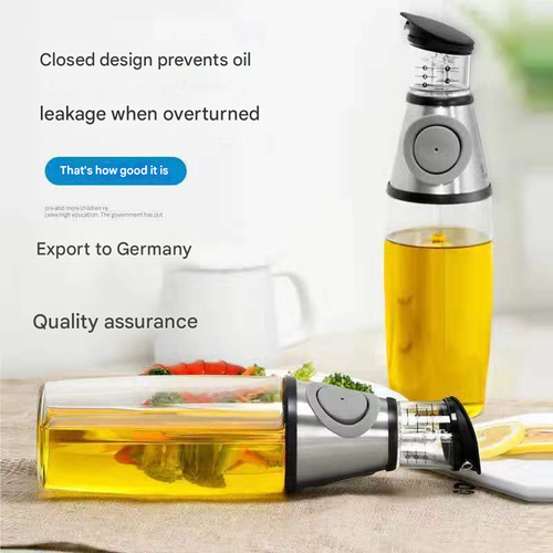 Quantitative Glass Oil Dispenser - Press-Type Measuring Bottle for Cooking Oil & Vinegar, Airtight Leak-Proof Home Kitchen Essentials, Food-Safe Kitchen Gadget