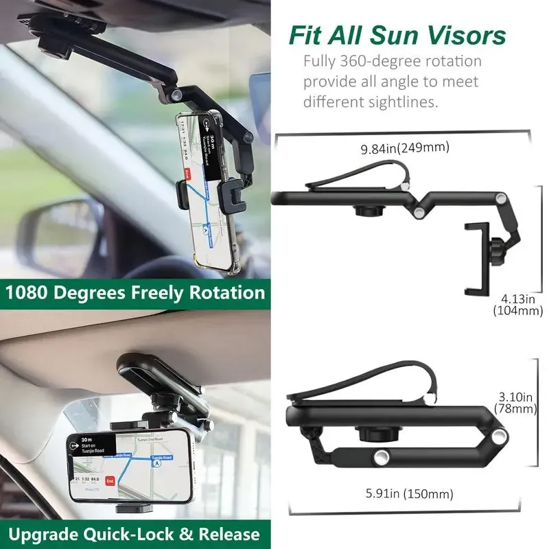 New 1080° Multi-function Sun Visor Universal 360 Degree Rotating Phone Holder exavon Suitable for Any Scene Car Holder - Rotatable and Retractable