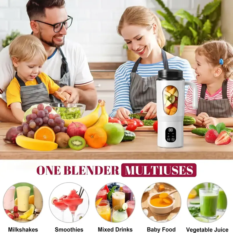 Compact Cordless Portable Blender - USB-Rechargeable Handheld Juicer & Citrus Juicer, 22000 RPM, LED Display, Anti-Slip Feet, BPA-Free Food-Grade, 5s Auto-Stop Safety, Self-Cleaning Ice Crusher for Frozen Drinks (Kitchen Household Appliance)