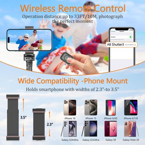 62'' Adjustable Phone Tripod & Selfie Stick with Bluetooth Remote, Universal Mount for iPhone, Android, and Cameras