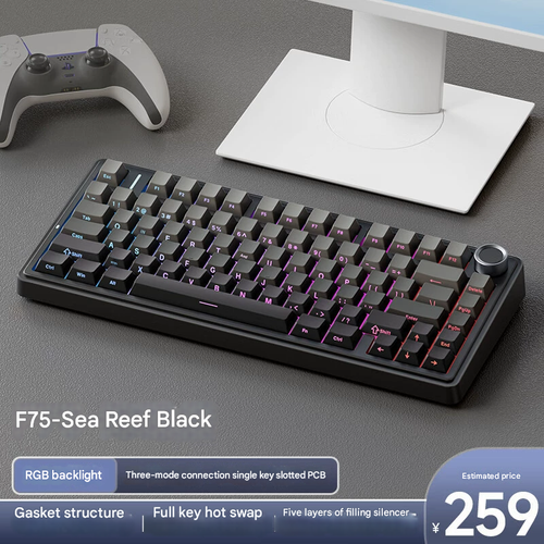 AULA F75 Custom Mechanical Gaming Keyboard - Gasket Mount Hot-Swap Full Keys 2.4G Wireless Tri-Mode Bluetooth Wired Ergonomic Keyboard for Gamers Typists