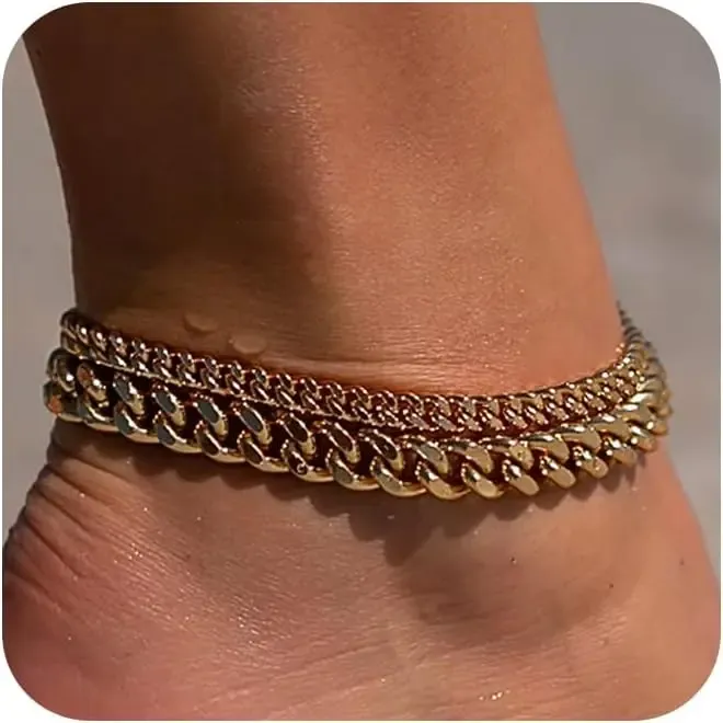 Ankle Bracelets For Women Waterproof Chunky Cuban Link Chain Trendy Large Layer Anklet Set Jewelry Gift for fashion For Summer Jewellery dealsforyoudays Jewlery anklet For Valentine's Day gifts