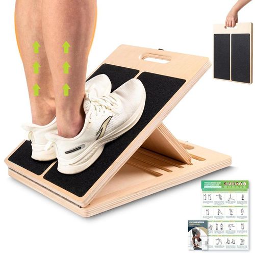 Slant Board for Calf Stretching, Adjustable Portable Wooden Incline Board for Calf Stretcher with Training Poster, 300 Lbs Weight Capacity Calf Stretch Wedge for Leg Exercise, Squat & Physical Therapy