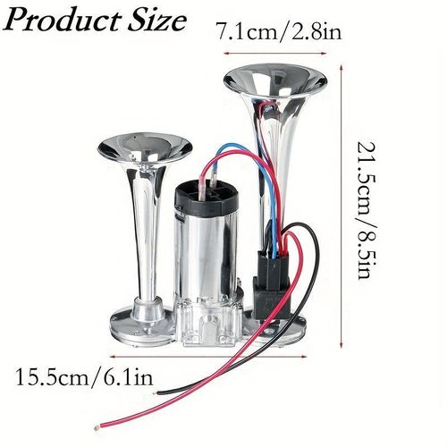 2026 Upgraded 12V 130DB Air Horn Dual Horn, Horn Kit with Air Compressor,Dual Electric Air Horns Kit with Compressor for Vehicles Trucks Pickup Trains Lorrys SUVs Cars Boats (12V SilverBlack) Alarm for Home Security,