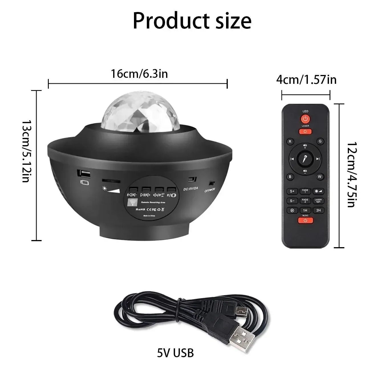 USB Powered Projector lamp, LED Water Wave Starry Sky Effect Night Light, Led Lights Music, Party Lighting Decoration with Remote Control