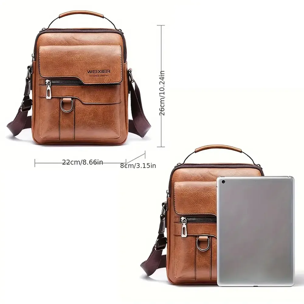 Men's Messenger Bag PU Leather Vintage Shoulder Bag Crossbody Bag Casual Handbag Travel Backpack