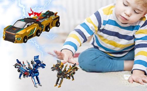 Magnetic Dinosaur Transformer Car Toy, 2-in-1 Magnetic Cars That Transform into Flying Dragon Deer and Unicorn, Automatic Collision Transforming Toy, Fun STEM Toy Birthday Christmas Gift for Boys & Girls