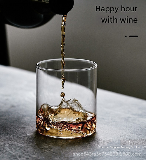 New Transparent Whiskey Glass | Minimalist Vintage Heat-Resistant Mountain View Cup | High-Aesthetic Single Glass with EPE Packaging Perfect for Gifting